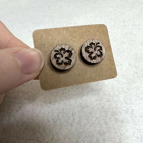 3 Pack Wooden Engraved Stud Earrings - Picture 2 of 4